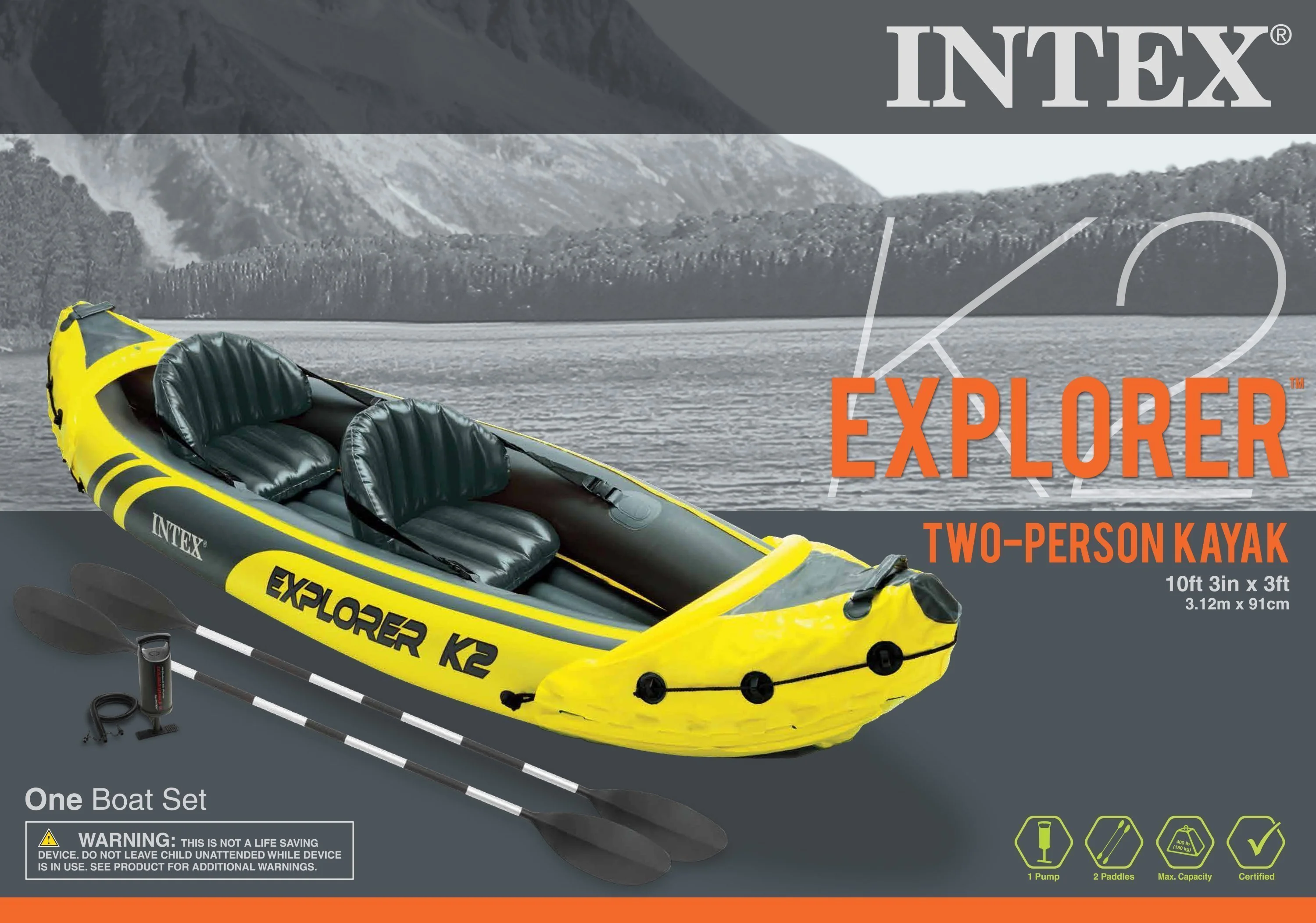 Intex Explorer K2 Inflatable Kayak with Oars and Hand Pump